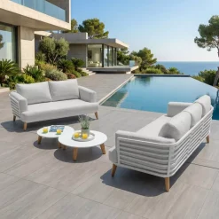 Salotto da giardino alluminio 5 posti 4 pezzi Monte Carlo Bianco e grigio chiaro