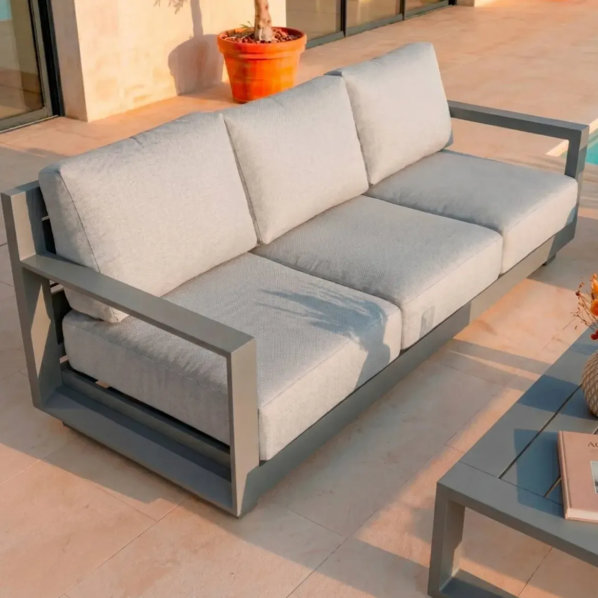 Salotto da giardino alluminio 5 posti 4 pezzi Elba Grigio antracite e grigio chiaro