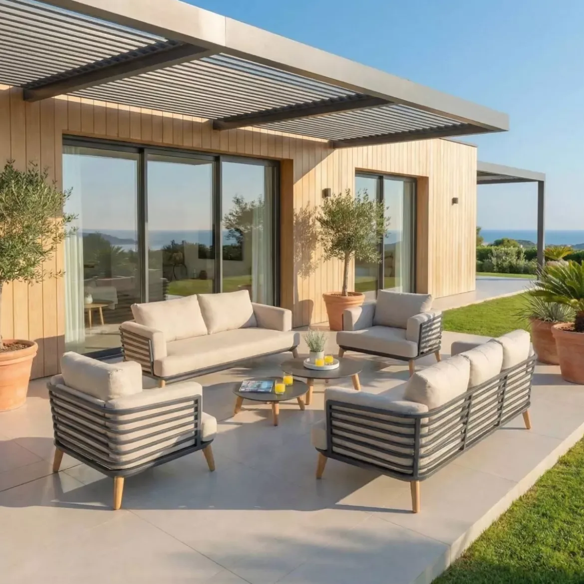 Salotto da giardino alluminio 7 posti 6 pezzi Monte Carlo Grigio antracite e beige