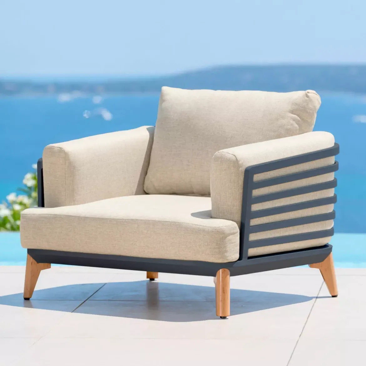 Salotto da giardino alluminio 7 posti 6 pezzi Monte Carlo Grigio antracite e beige
