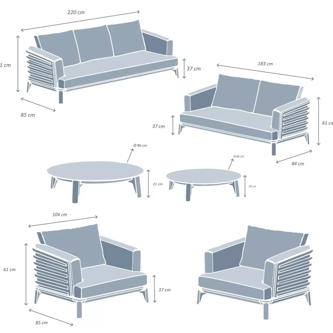 Salotto da giardino alluminio 7 posti 6 pezzi Monte Carlo Grigio antracite e beige