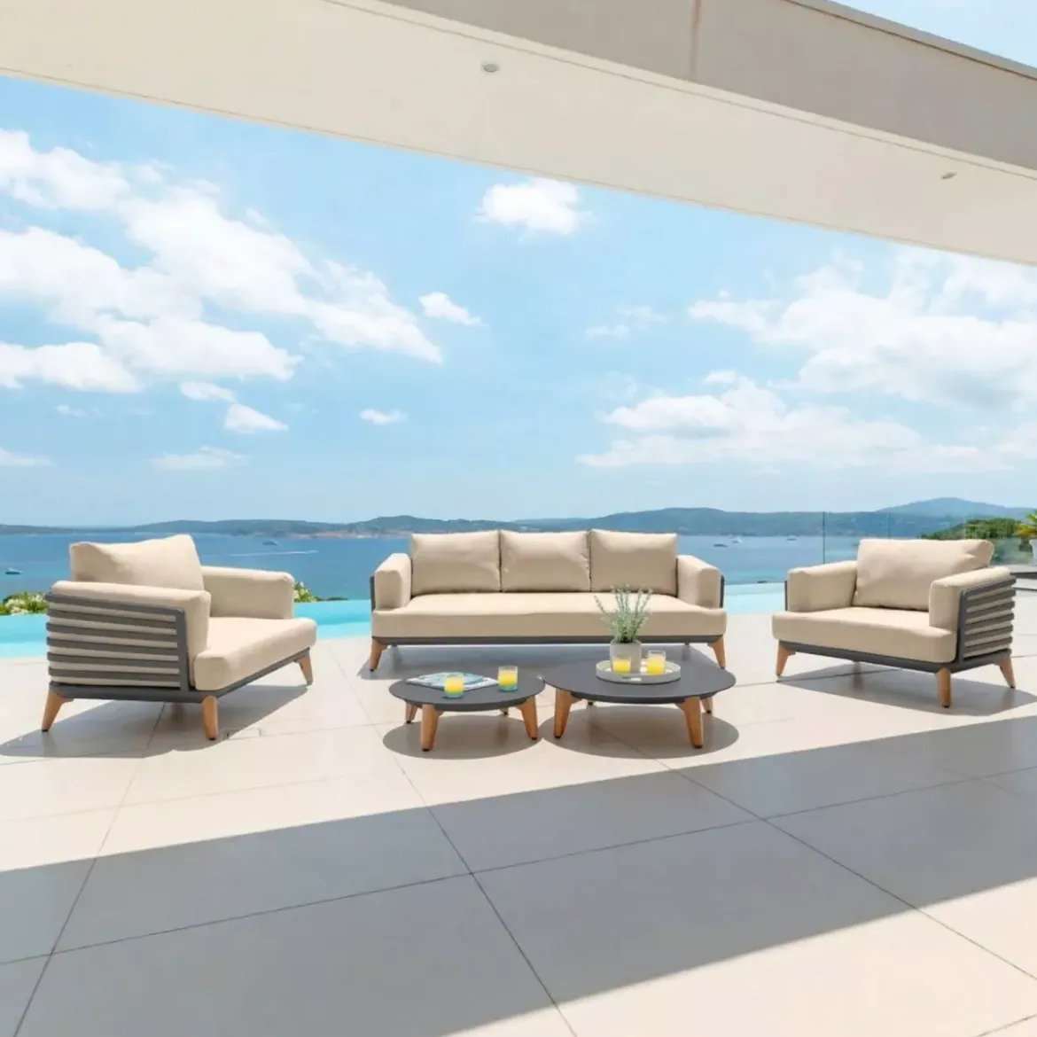 Salotto da giardino alluminio 5 posti 5 pezzi Monte Carlo Grigio antracite e beige