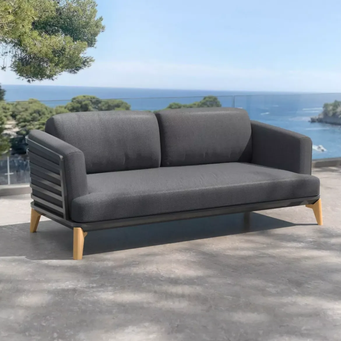 Salotto da giardino alluminio 7 posti 6 pezzi Monte Carlo Grigio antracite