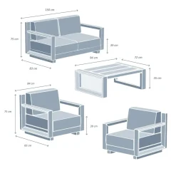 Salotto da giardino alluminio 4 posti 4 pezzi Elba Grigio antracite