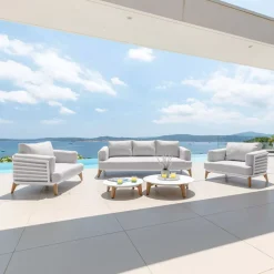 Salotto da giardino alluminio 5 posti 5 pezzi Monte Carlo Bianco e grigio chiaro