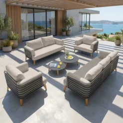 Salotto da giardino alluminio 7 posti 6 pezzi Monte Carlo Grigio antracite e tortora