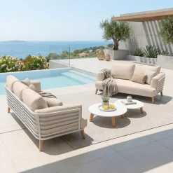 Salotto da giardino alluminio 5 posti 4 pezzi Monte Carlo Bianco e beige
