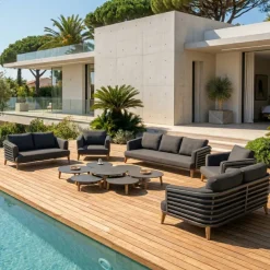 Salotto da giardino alluminio 9 posti 12 pezzi Monte Carlo Grigio antracite