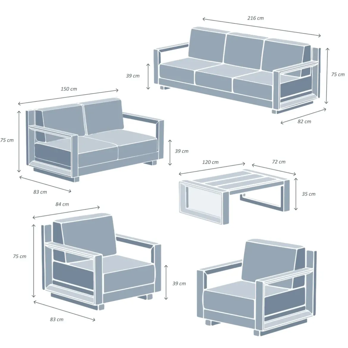 Salotto da giardino alluminio 7 posti 5 pezzi Elba Bianco e beige