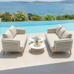 Salotto da giardino alluminio 5 posti 4 pezzi Monte Carlo Bianco e tortora