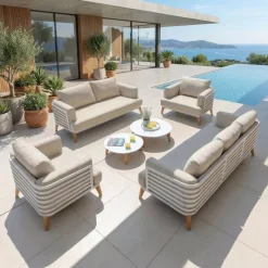 Salotto da giardino alluminio 7 posti 6 pezzi Monte Carlo Bianco e tortora