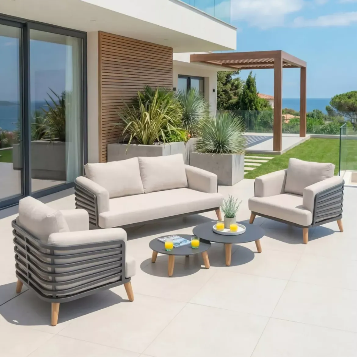 Salotto da giardino alluminio 4 posti 5 pezzi Monte Carlo Grigio antracite e tortora