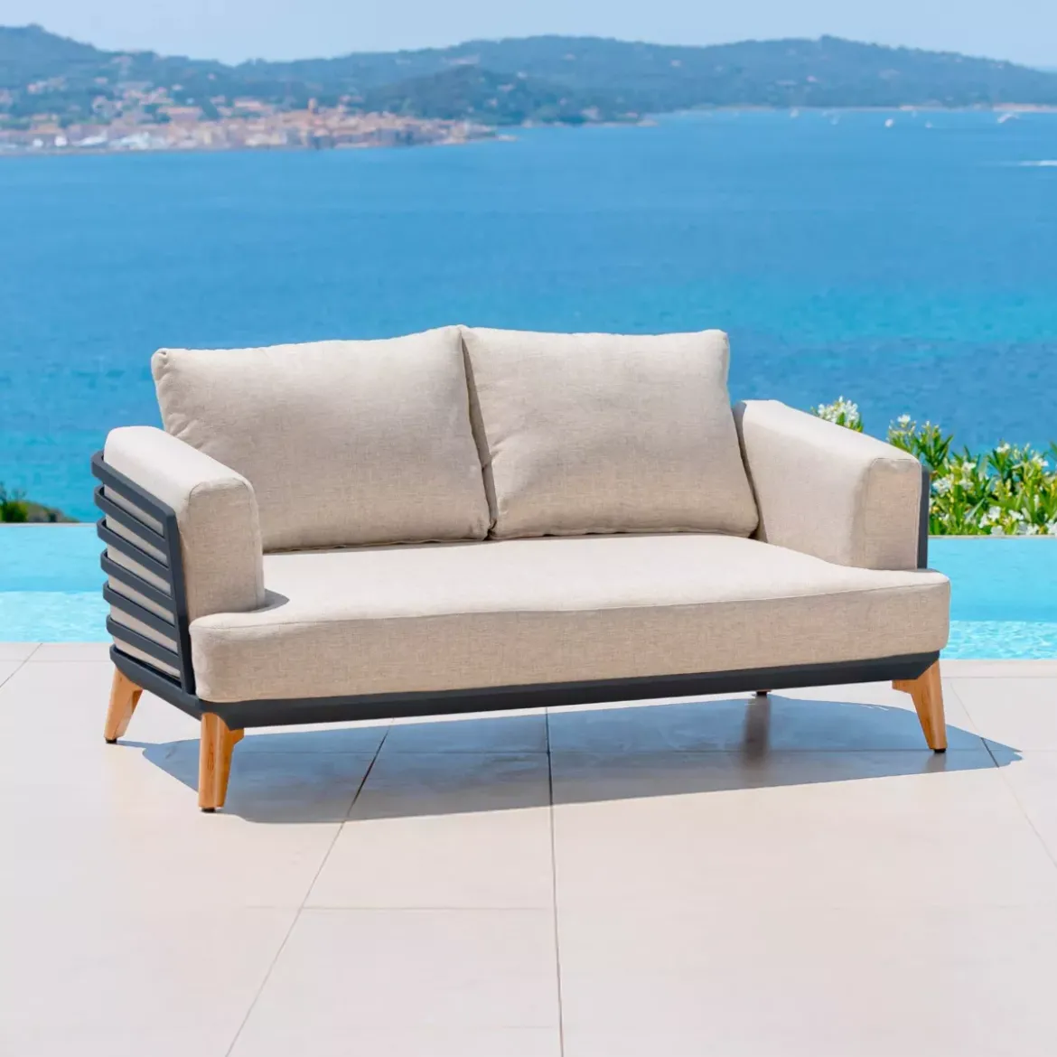 Salotto da giardino alluminio 4 posti 5 pezzi Monte Carlo Grigio antracite e tortora