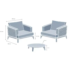 Salotto da giardino alluminio 2 posti 3 pezzi Monte Carlo Grigio antracite e grigio chiaro