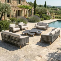 Salotto da giardino alluminio 9 posti 12 pezzi Monte Carlo Grigio antracite e tortora