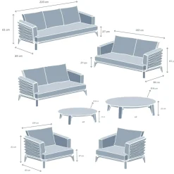 Salotto da giardino alluminio 9 posti 12 pezzi Monte Carlo Bianco e beige