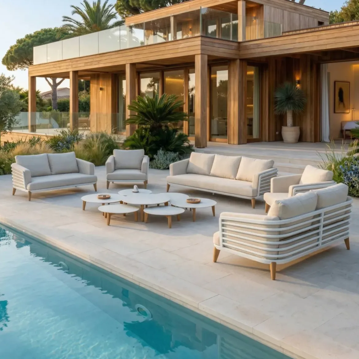 Salotto da giardino alluminio 9 posti 12 pezzi Monte Carlo Bianco e beige
