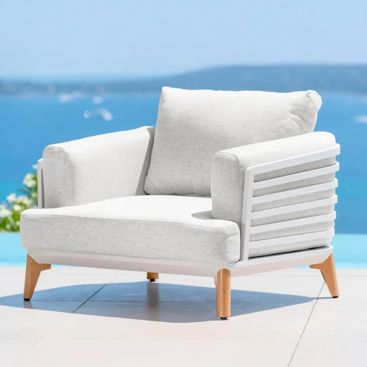 Salotto da giardino alluminio 9 posti 12 pezzi Monte Carlo Bianco e grigio chiaro
