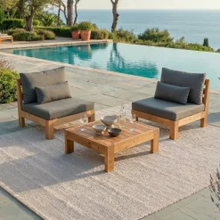Salotto da giardino angolare in legno di acacia 2 posti 3 pezzi Bornéo Grigio antracite