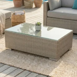 Salotto da giardino angolare in resina intrecciata 5 posti Palma Grigio e beige