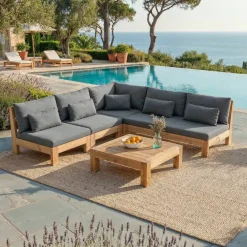 Salotto da giardino angolare in legno di acacia 6 posti 5 pezzi Bornéo Grigio antracite