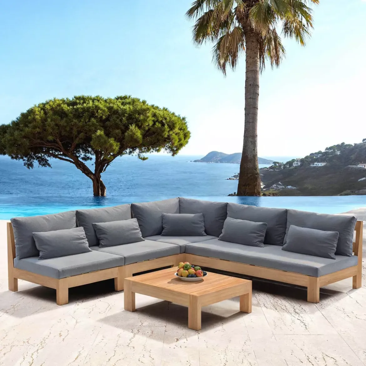 Salotto da giardino angolare in legno di acacia 6 posti 5 pezzi Bornéo Grigio antracite