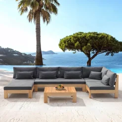 Salotto da giardino angolare in legno di acacia 5 posti 5 pezzi Bornéo Grigio antracite