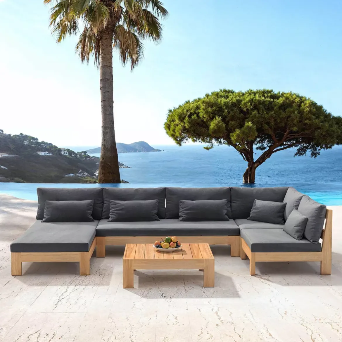 Salotto da giardino angolare in legno di acacia 5 posti 5 pezzi Bornéo Grigio antracite