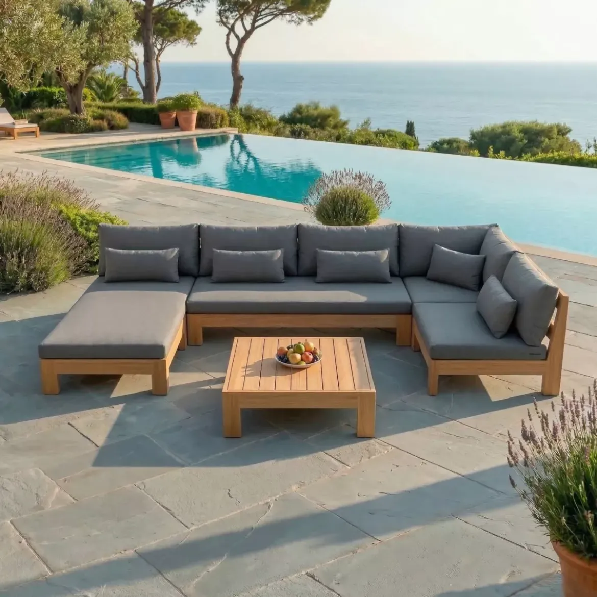 Salotto da giardino angolare in legno di acacia 5 posti 5 pezzi Bornéo Grigio antracite
