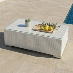 Salotto da giardino angolare in resina intrecciata 5 posti Palma Bianco e beige