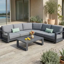 Salotto da giardino angolare 5 posti Elba Grigio antracite