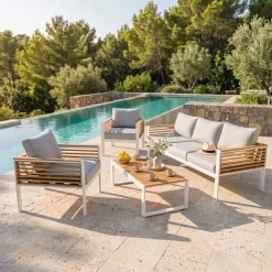 Salotto da giardino Bali Bianco/Grigio chiaro - 5 posti