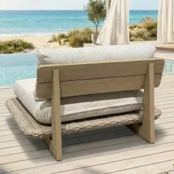Salotto da giardino effetto legno e resina 5 posti 4 pezzi Palawan Beige