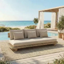 Salotto da giardino effetto legno e resina 5 posti 4 pezzi Palawan Beige