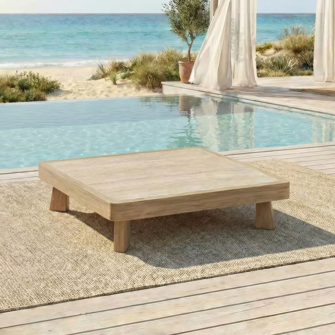 Salotto da giardino effetto legno e resina 5 posti 4 pezzi Palawan Beige