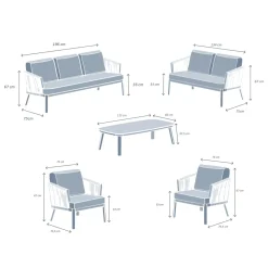 Salotto da giardino in alluminio 7 posti 5 pezzi Amalfi Grigio antracite e grigio chiaro