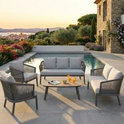 Salotto da giardino in alluminio 7 posti 5 pezzi Amalfi Grigio antracite e grigio chiaro