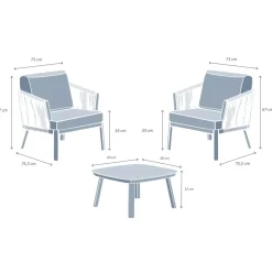 Salotto da giardino in alluminio 2 posti 3 pezzi Amalfi Bianco e beige