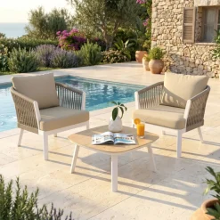 Salotto da giardino in alluminio 2 posti 3 pezzi Amalfi Bianco e beige