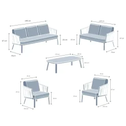 Salotto da giardino in alluminio 7 posti 5 pezzi Amalfi Grigio antracite