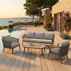 Salotto da giardino in alluminio 5 posti 4 pezzi Amalfi Grigio antracite e grigio chiaro
