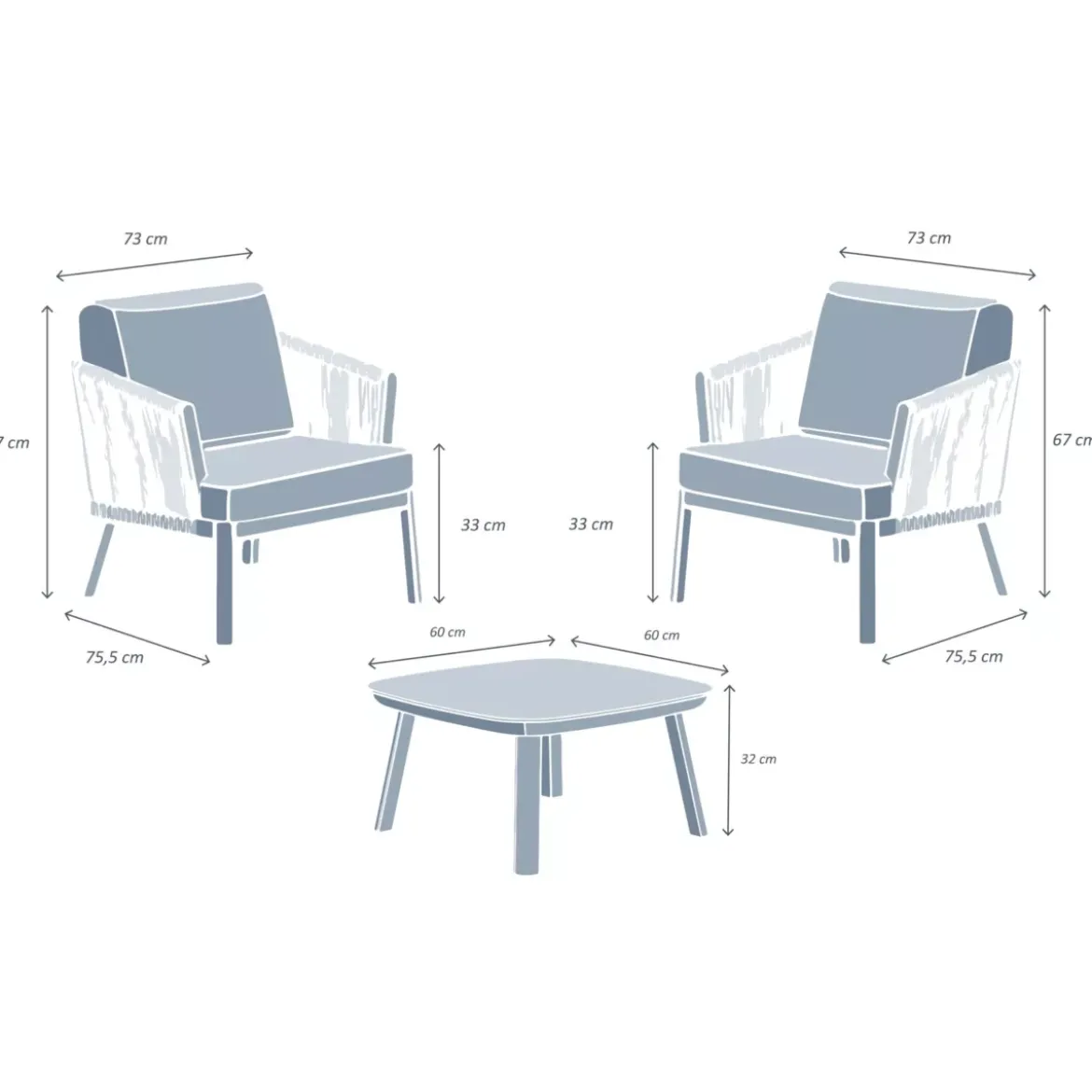 Salotto da giardino in alluminio 2 posti 3 pezzi Amalfi Grigio antracite e grigio chiaro