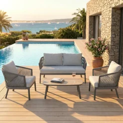 Salotto da giardino in alluminio 4 posti 4 pezzi Amalfi Grigio antracite e grigio chiaro
