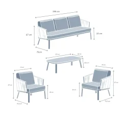 Salotto da giardino in alluminio 5 posti 4 pezzi Amalfi Bianco e beige