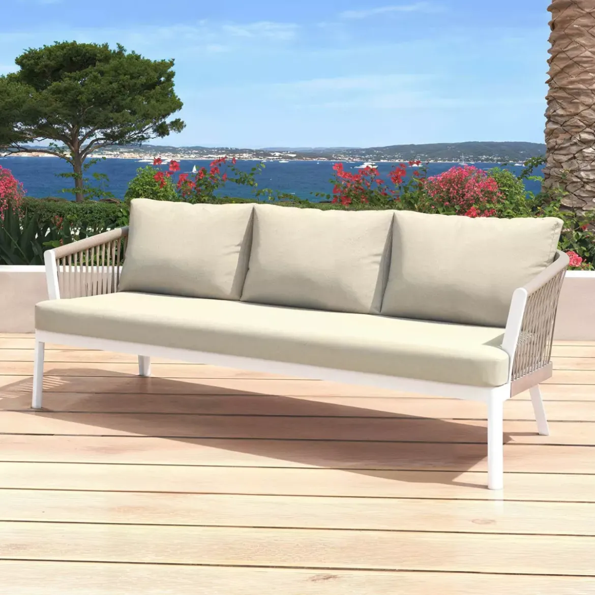 Salotto da giardino in alluminio 5 posti 4 pezzi Amalfi Bianco e beige