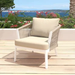 Salotto da giardino in alluminio 4 posti 4 pezzi Amalfi Bianco e beige