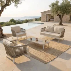 Salotto da giardino in alluminio 4 posti 4 pezzi Amalfi Bianco e beige