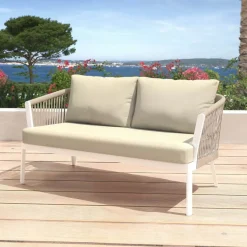 Salotto da giardino in alluminio 4 posti 4 pezzi Amalfi Bianco e beige