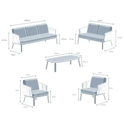 Salotto da giardino in alluminio 7 posti 5 pezzi Amalfi Bianco e beige