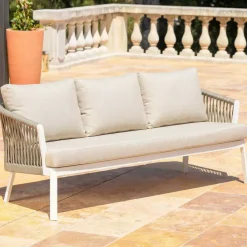 Salotto da giardino in alluminio 7 posti 5 pezzi Amalfi Bianco e beige